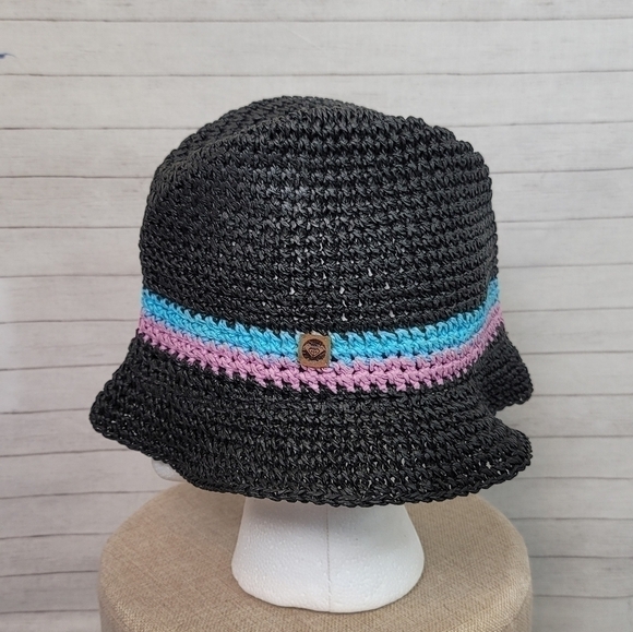 ROXY PAPER BUCKET BLACK HAT W STRIPES - Picture 1 of 10